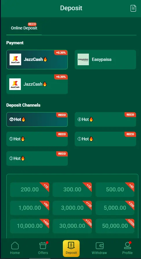 Deposit Methods for Pakistani Users