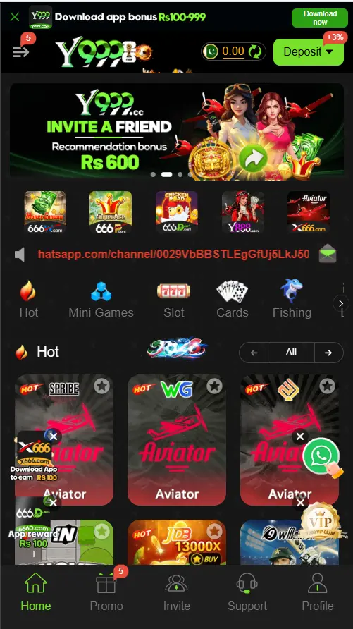 Y 999 APK Game Home Screen and Game Categories