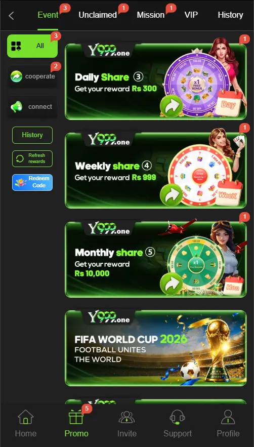 Promotions and Bonus Rewards in Y999 APK Game